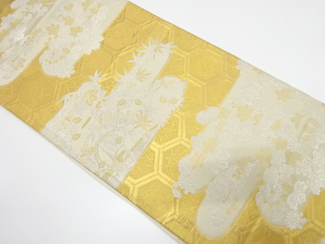 アンティーク　ヱ霞に桐・菊模様織り出し袋帯（着用可）